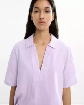 Женская блузка с короткими вышитыми рукавами и воротником-лацканом Parfois, лиловый