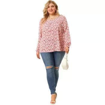 Женская блузка с круглым вырезом и длинными рукавами с цветочным принтом плюс Agnes Orinda