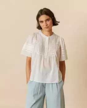 Женская блузка с круглым вырезом и коротким рукавом Indi & Cold, белый