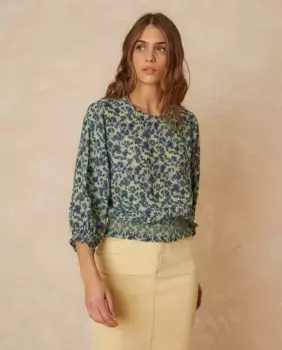 Женская блузка с круглым вырезом и рукавами три четверти Indi & Cold, темно-зеленый