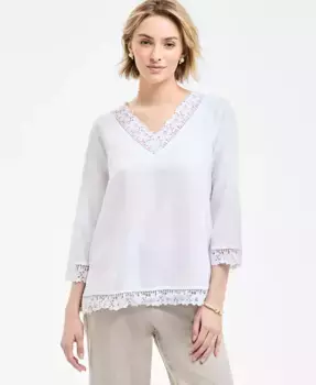 Женская блузка с кружевной отделкой и рукавом 3/4, 100% лен Charter Club, белый