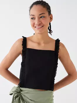 Женская блузка с квадратным вырезом и вышивкой на бретельках LCW Casual