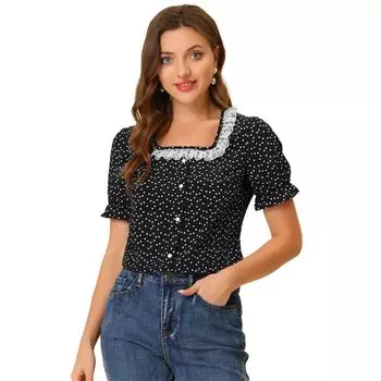 Женская блузка с квадратным вырезом на пуговицах и рюшами на День святого Валентина, топ с принтом в форме сердца и сердца ALLEGRA K, зеленый