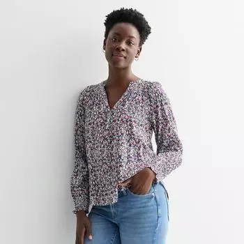 Женская блузка с манжетами и сборками Henley Sonoma Goods For Life, цвет warm multi floral
