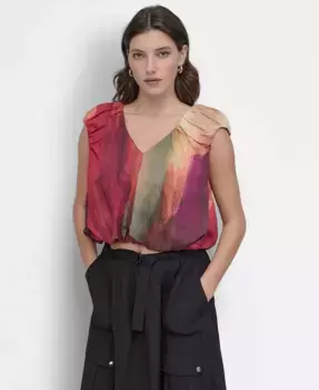 Женская блузка с мятой абстрактной печатью DKNY, красный