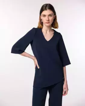 Женская блузка с неровным подолом и V-образным вырезом Naulover, тёмно-синий