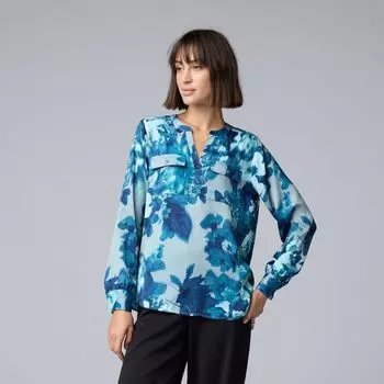 Женская блузка с отворотом и застежкой-молнией Simply Vera Vera Wang, цвет blue med floral
