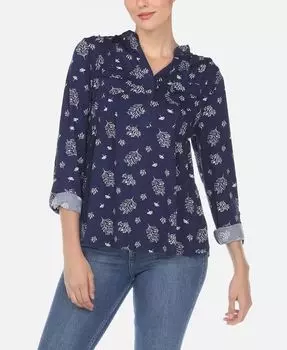Женская блузка с плиссированным узором в виде листьев White Mark, синий