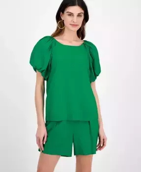 Женская блузка с плиссировкой и рукавами-пузырями Anne Klein, зеленый