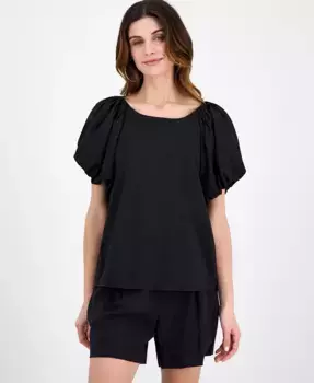 Женская блузка с плиссировкой и рукавами-пузырями Anne Klein, черный