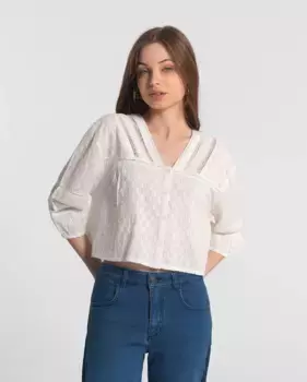 Женская блузка с полурукавами и V-образным вырезом Noon, белый