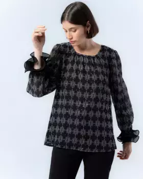 Женская блузка с принтом и двойными плиссированными рюшами Catalina Niza, черный