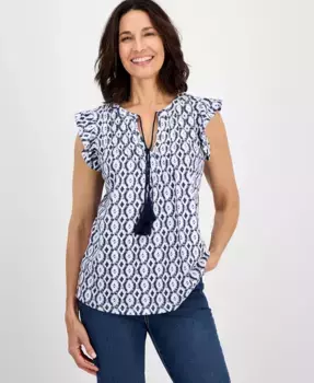 Женская блузка с принтом и расклешенными рукавами Style & Co, синий