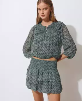 Женская блузка с принтом и рюшами Brownie, зеленый