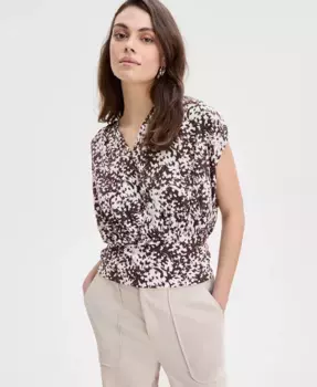 Женская блузка с принтом и сборками на плечах I.N.C. International Concepts, коричневый/бежевый