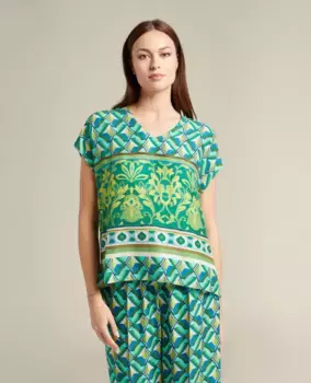 Женская блузка с принтом и V-образным вырезом Elena Mir, зеленый