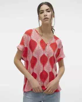 Женская блузка с принтом и заниженными плечами Vero Moda, красный
