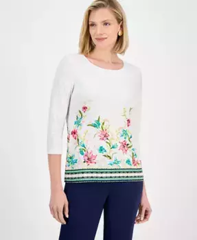 Женская блузка с принтом из жаккарда и рукавом 3/4 JM Collection, желтый