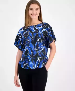 Женская блузка с принтом, с расклешенными рукавами и лодочкой Anne Klein, синий
