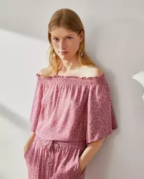 Женская блузка с принтованными резинками с коротким рукавом Southern Cotton, розовый