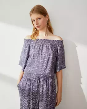 Женская блузка с принтованными резинками с коротким рукавом Southern Cotton, синий