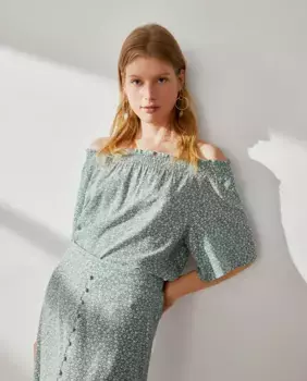 Женская блузка с принтованными резинками с коротким рукавом Southern Cotton, зеленый