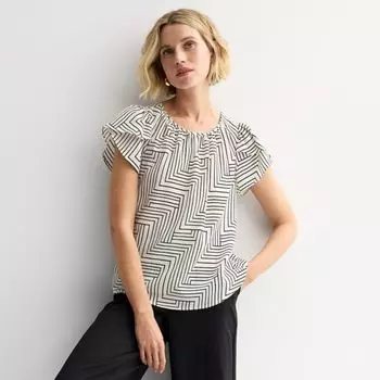 Женская блузка с присборенным воротником и рукавами-тюльпанами Nine West, цвет ivory thin lines