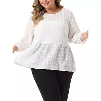 Женская блузка с пышными рукавами 3/4 и затянутой талией с рюшами и баской Agnes Orinda, белый