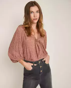 Женская блузка с пышными рукавами и цветочным принтом Trucco, розовый