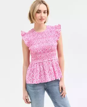 Женская блузка с пышными рукавами, плиссированной кокеткой и пеплумом On 34th, розовый