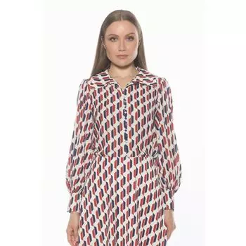 Женская блузка с рукавами-блузонами и застежкой на пуговицы Alexia Admor, цвет red geo