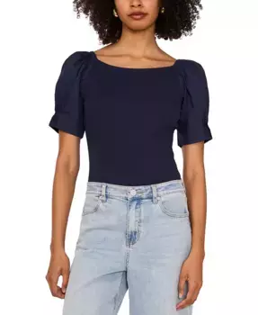 Женская блузка с рукавами-фонариками и комбинированными материалами 1.STATE, синий