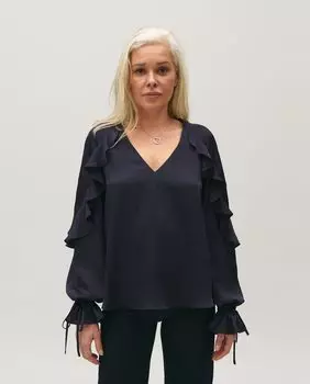 Женская блузка с рюшами и V-образным вырезом Claudie Pierlot, темно-синий