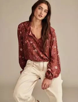 Женская блузка с рюшами и воротником Lucky Brand, цвет dark natural