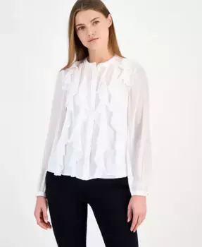 Женская блузка с рюшами и застежкой на пуговицах Anne Klein, белый