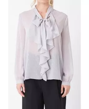 Женская блузка с рюшами и завязками endless rose, серебро