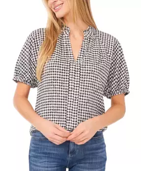 Женская блузка с рюшами, V-образным вырезом, рукавом реглан и пышными рукавами CeCe, черный