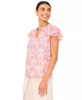 Женская блузка с рюшами, вырезом-"ключом" и расклешенными рукавами CeCe, оранжевый