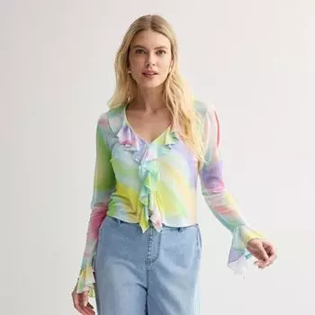 Женская блузка с сетчатым воротником и оборками спереди Intempo, цвет tie dye