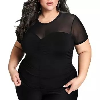 Женская блузка с сетчатым вырезом и сборками Plus Nina Parker, цвет black beauty