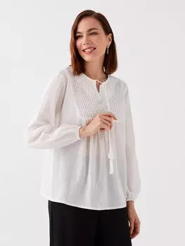 Женская блузка с узором и воротником-стойкой CALMERA MODA, экрю