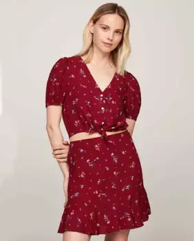 Женская блузка с V-образным вырезом и короткими рукавами Tommy Jeans, цвет Granate