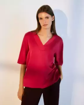 Женская блузка с V-образным вырезом и короткими рукавами Woman El Corte Ingls, цвет Buganvilla