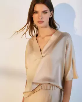 Женская блузка с V-образным вырезом и короткими рукавами Woman El Corte Ingls, золотой