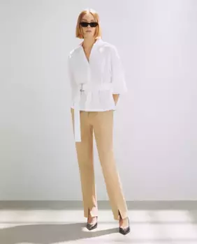 Женская блузка с V-образным вырезом и поясом Woman Limited El Corte Ingls, белый