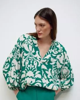 Женская блузка с V-образным вырезом и рукавами 3/4 с принтом Woman El Corte Ingls, зеленый