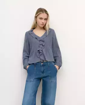 Женская блузка с V-образным вырезом и воланами Brownie, синий