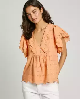 Женская блузка с V-образным вырезом и оборками на рукавах Pepe Jeans, оранжевый
