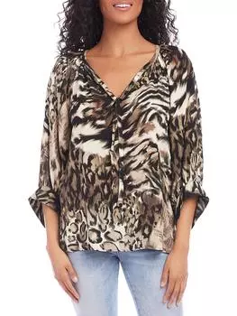 Женская блузка с V-образным вырезом и анималистичным принтом Karen Kane, цвет desert sage