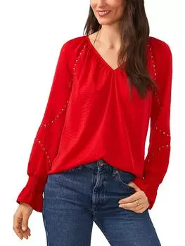 Женская блузка с V-образным вырезом и сборками Vince Camuto, красный